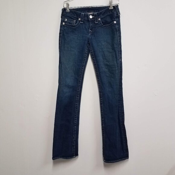 True Religion Johnny Jeans Womens Size 28 Low Rise Straight Leg Blue 10-502TS - Picture 1 of 10